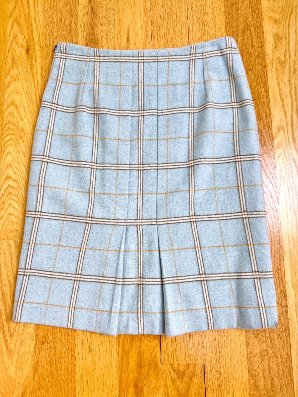Barneys NY Plaid Skirt Wool Blend Pencil Skirt Light Blue Brown (8) - Picture 5 of 10